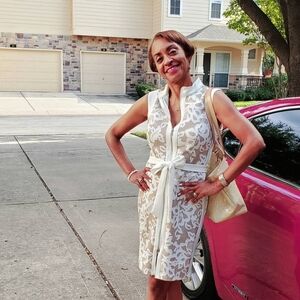 Kate and Lily Tan & White Dress 8